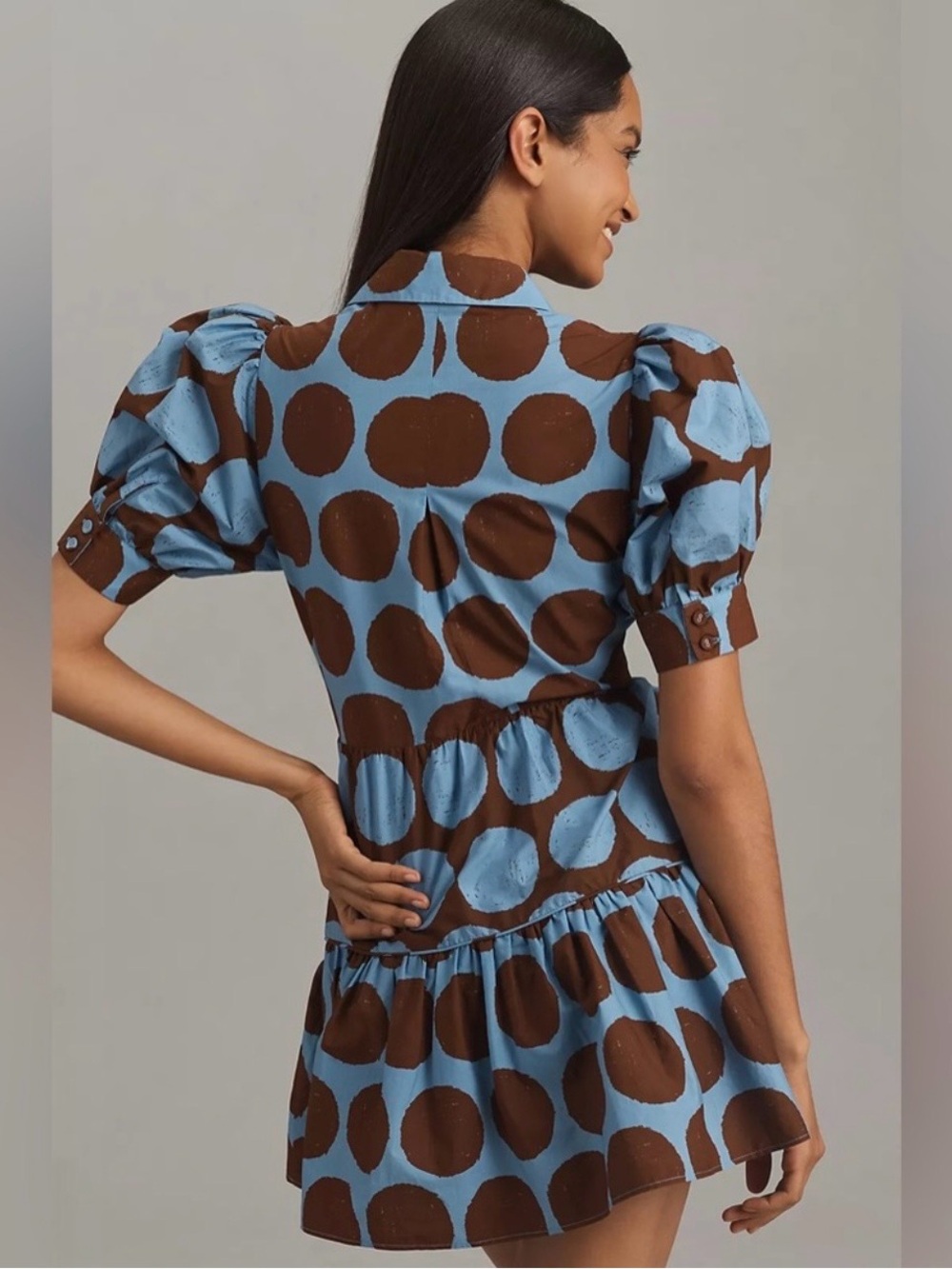 FARM Rio Blue and Brown Polka Dot Tie-Front Mini Dress - Picture 3 of 8